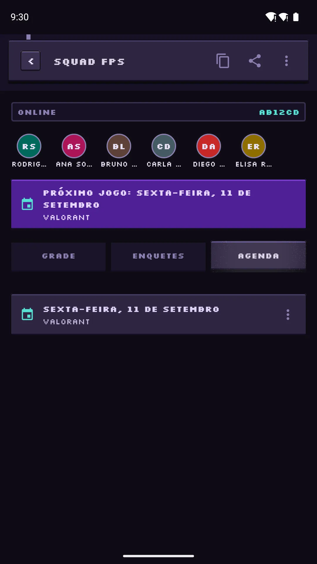 Agenda com o próximo jogo marcado